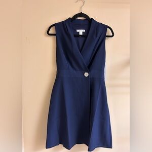 London Times Sleeveless Crepe Wrap Waist Button Detail